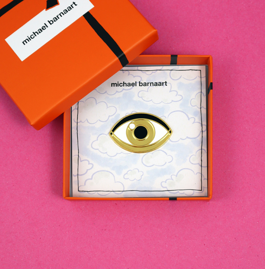 Michael Barnaart - broche oog in cadeauverpakking