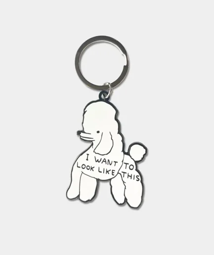 David Shrigley sleutelhanger met de tekst I want to look like this