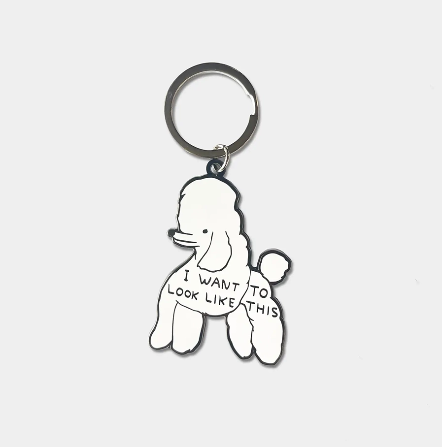 David Shrigley sleutelhanger met de tekst I want to look like this