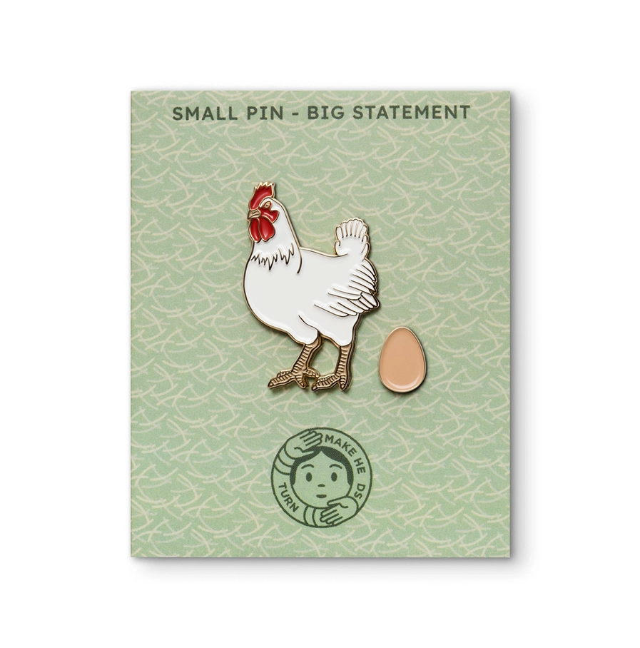 Emaille speldje Chicken&Egg van Make Heads Turn