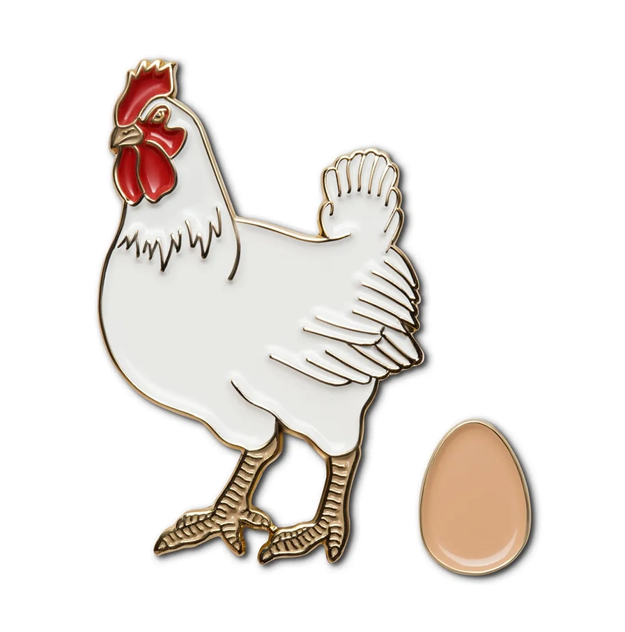 Emaille speldje Chicken&Egg van Make Heads Turn