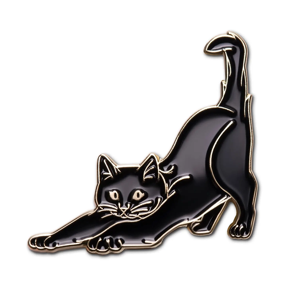 Emaille speldje Stretching Cat van Make Heads Turn