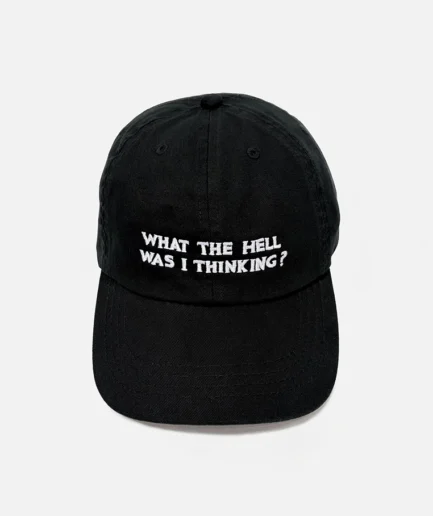 David-Shrigley- zwarte cap met de tekst 'What the Hell was I Thinking'