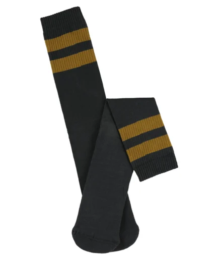 Escuyer unisex sokken, off-black met 2 komijnkleurige strepen