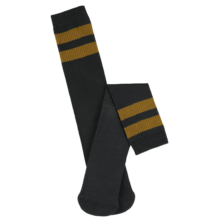 Escuyer unisex sokken, off-black met 2 komijnkleurige strepen