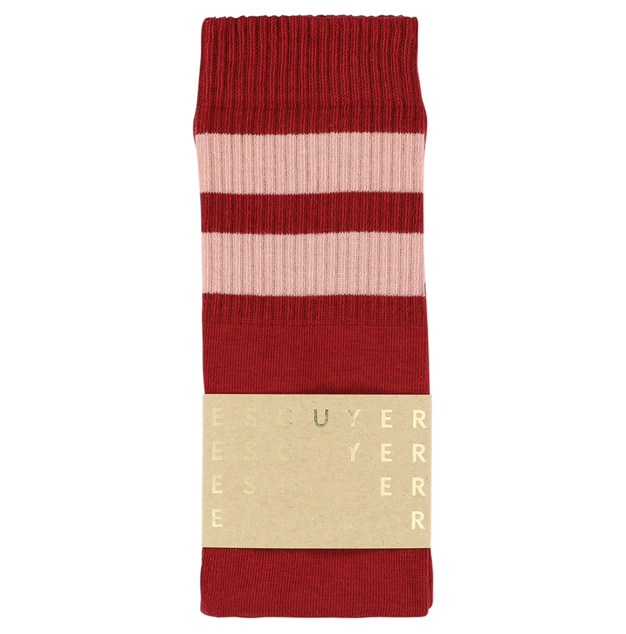 Escuyer unisex sokken, rood met 2 roze strepen