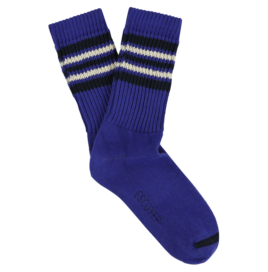 Escuyer damessokken, blauw met 5 ecru en navy strepen
