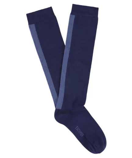Escuyer gestreepte dameskniekousen, blauw met lichtblauwe streep