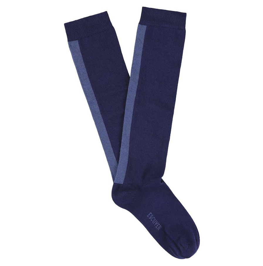 Escuyer gestreepte dameskniekousen, blauw met lichtblauwe streep