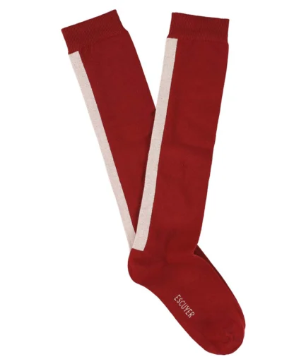 Escuyer gestreepte dameskniekousen, rood met roze streep
