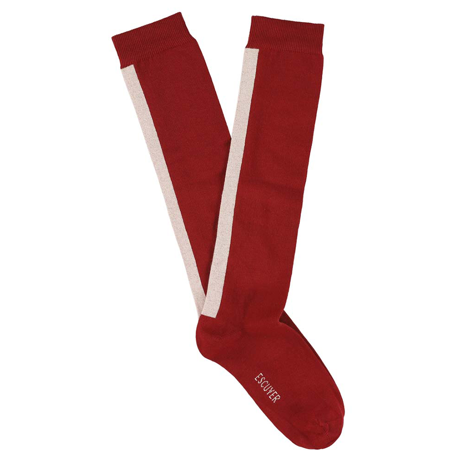 Escuyer gestreepte dameskniekousen, rood met roze streep