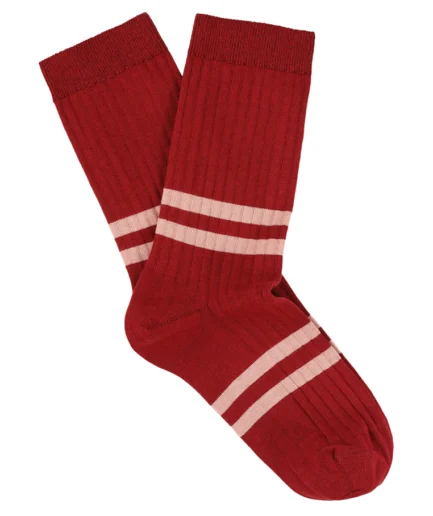 Escuyer gestreepte damessokken, rood met roze strepen