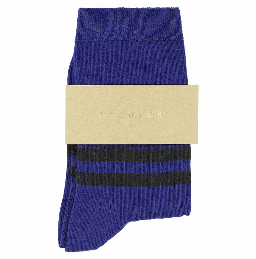 Escuyer gestreepte damessokken, blauw met zwarte strepen
