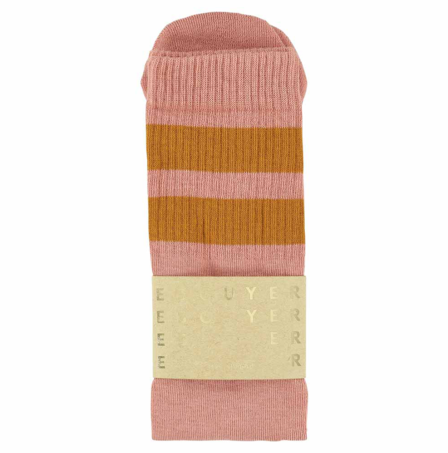 Escuyer unisex sokken, roze met 2 pompoenkleurige strepen