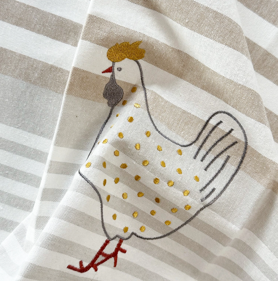 Grubentuch keukendoek met geborduurde kip