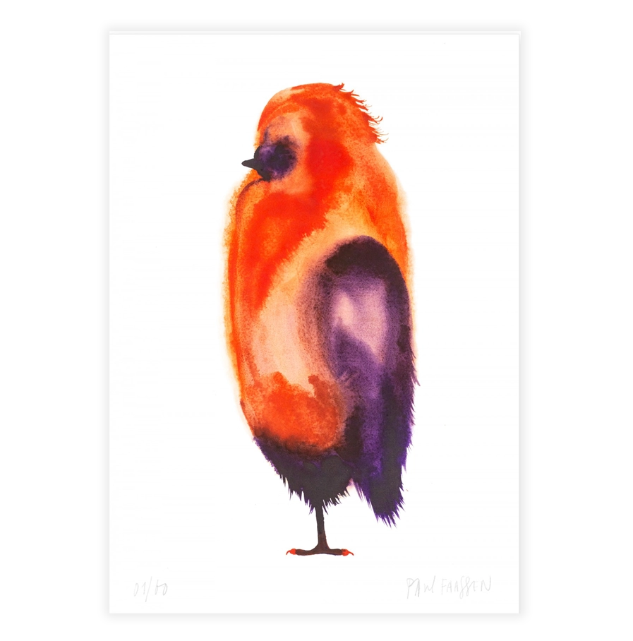 Vogel-llustratie van Paul Faassen in warme roodtinten